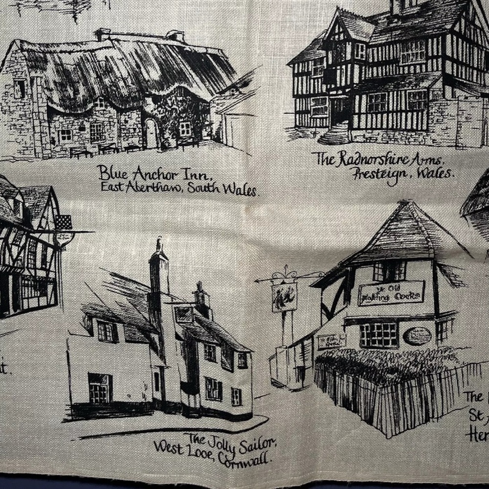 Horrockses Tea Towel “Old Inns” 100% Irish linen 1960s Vintage Original - Picture 13 of 14